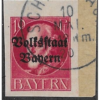 GER (BAVARIA) 1919 10pf KING LUDWIG III' (OVPT)(IMPERFED) FINE USED(EBID65-444)