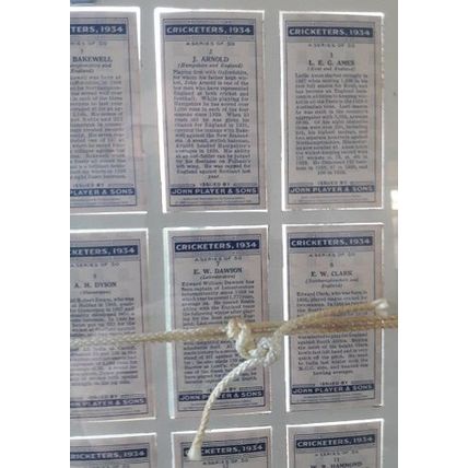 CRICKETERS 1934, John Player Cards 1 to 25, Framed for Wall Hanging