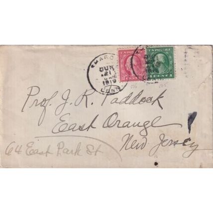 United States 1919 Sharon CONN-East Oranje NJ Cover Sharon cancel written VGC