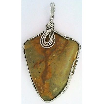 Picture Jasper Stainless Wire Wrap Gemstone Pendant 3