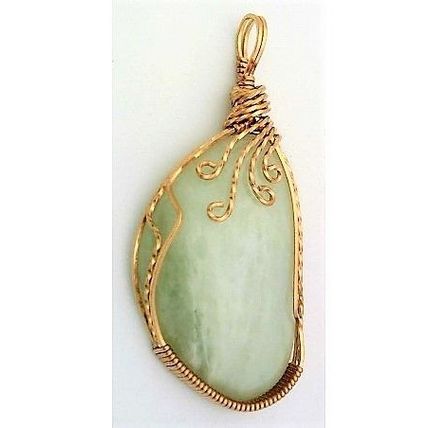 Nephrite Jade Bronze Wire Wrap Gemstone Pendant 3