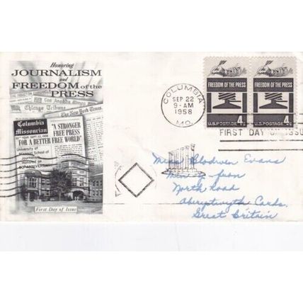 United States 1958 Journalism & Freedom of the Press FDC Columbia cancel VGC