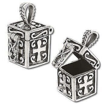 Sterling Silver Hand-Made Treasure Prayer Box Pendant w/ cross