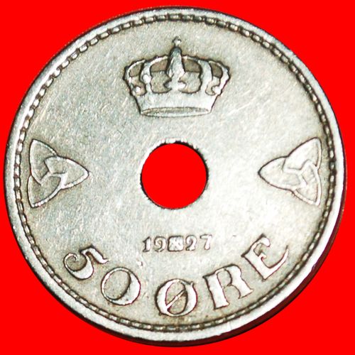 Ⰶ ROSES: NORWAY ★ 50 ORE 1927! LOW START ★ NO RESERVE! HAAKON VII (1905-1957)