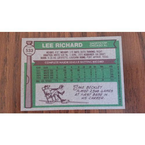 1976 Topps Card # 533 Lee Richard Very Good-Excellent (4) Chicago White Sox
