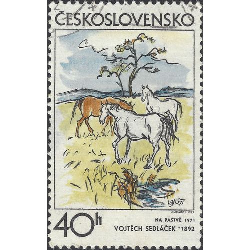 CZECHOSLOVAKIA, MAMMAL, Horses by Sedlacek, brown 1971, 40h