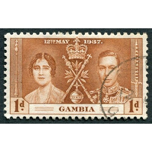 Gambia KGVI 1937 Coronation 1d Yellow Brown Used SG 147 Sc 129 stamp royalty