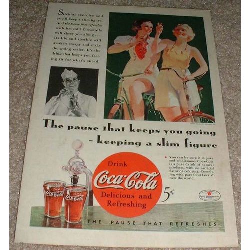 1934 Coke Coca-Cola Ad, Women Bicyclists - Slim Figure!