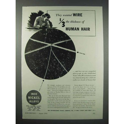 1943 International Nickel Ad - Wire 1/3 Thickness Hair
