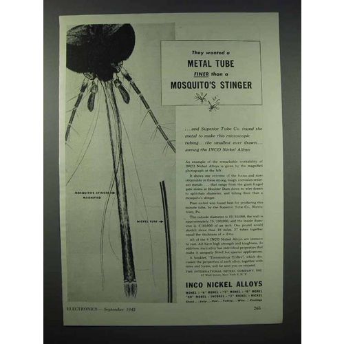 1943 International Nickel Ad - Tube Finer Than Mosquito