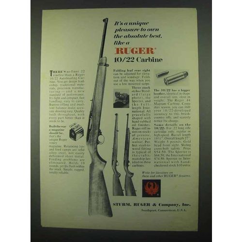 1967 Ruger 10/22 Carbine Ad - A Unique Pleasure