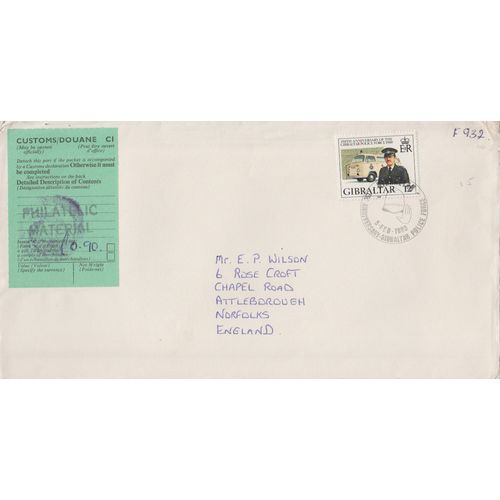 Gibraltar 1980 150th anniversary of Police FDC with Customs label see others