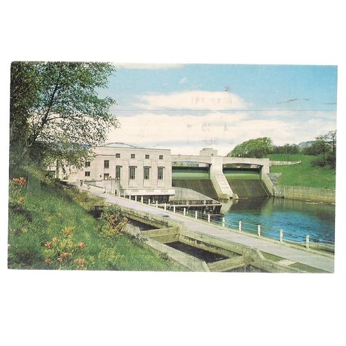 DAM & SALMON LADDER, PITLOCHRY POWER-HOUSE. used vintage postcard 1965 pm =