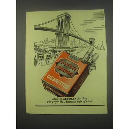1949 Abdulla Fifth Avenue Cigarettes Ad - Brooklyn Bridge