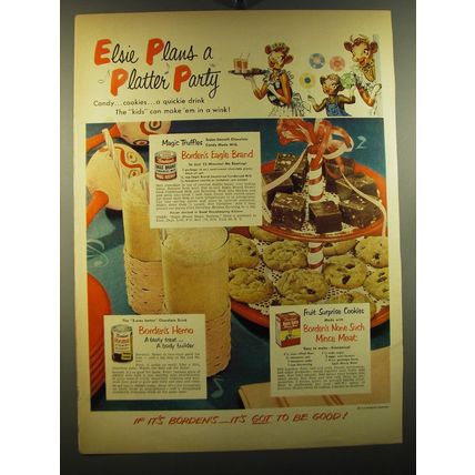 1950 Borden's Ad - Ealgle Brand Condensed Milk, Hemo and None Such Mince Meat