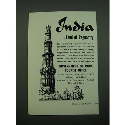 1956 Government of India Tourist Office Ad - India land of Pageantry