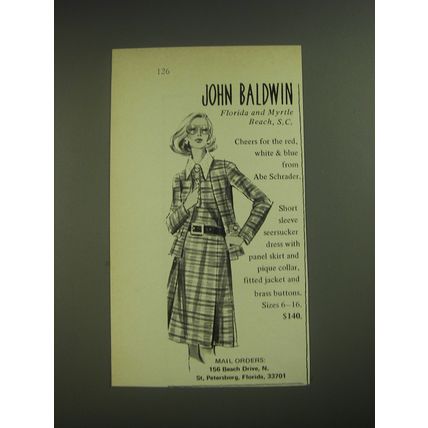 1974 John Baldwin Abe Schrader Dress with Panel Skirt Advertisement