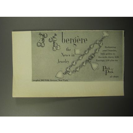 1951 Peck and Peck Ad - Bergere In-The-Cards Charm bracelet and Earrings