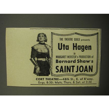 1951 Saint Joan Play Ad - Uta Hagen in Margaret Webster's Production