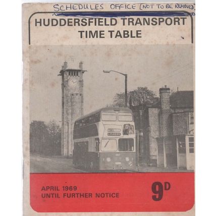 Huddersfield Corporation Time Table Apr 1969 (marked)