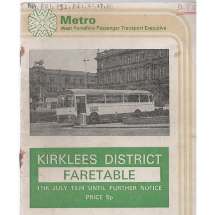 West Yorkshire PTE Kirklees Faretables Jul 1974 (marked)