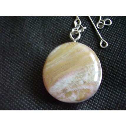 Vintage Necklace Murano Glass Banded Agate Scottish Pebble Blue & Brown Pendant