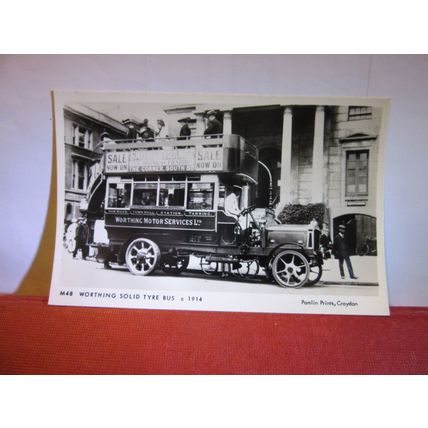 WORTHING SOLID TYRE BUS, 1914 unused postcard RP dated 1969 =