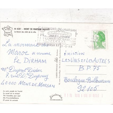 Mont de Marson blason des cleffs France Postcard posted 1988 VGC