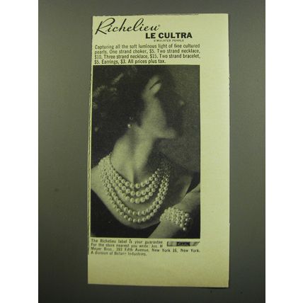 1959 Richelieu Jewelry Advertisement - Richelieu le Cultra Simulated Pearls
