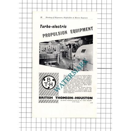 World Sincerity Ship De Laval / Koratia Thomson-Houston Rugby ADVERT- c.1957