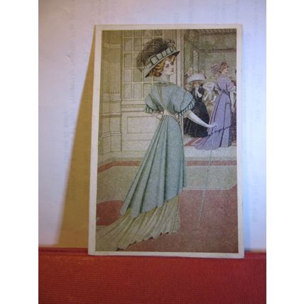 EDWARDIAN FASHION, LADY antique postcard 1907 pm =