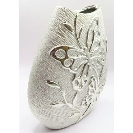 Butterfly Silver Vase Oval Shape 20 CM Gift Home Decor Flowers Dried Decoration