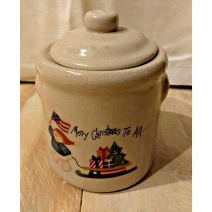 Vintage Christmas Snowman Holiday Votive Tea Candle Ceramic Heavy Crock