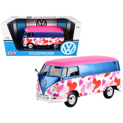 Volkswagen Type 2 (T1) Delivery Van "Love" Pink and Blue Metallic 1/24 Diecas...