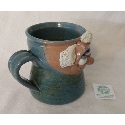 HANDCRAFTED BLUE GLAZED FACE MUG BUSHY WHITE EYEBROWS BLUE EYES POT LUCK BERMUDA