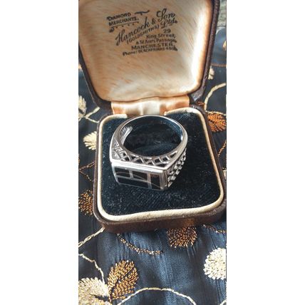Antique Vintage 1960-s Sterling Silver Onyx Signet Ring UK R 1/2 , US 9 3/4