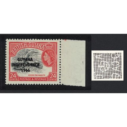 Guyana 'Independence' Ovpt 24c Margin Watermark Ww12 Sideways 1967 MNH SG#403
