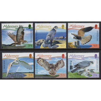 Alderney Birds Raptors Buzzard Falcon Kestrel Owl Sparrowhawk 2008 MNH