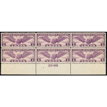 C12, Mint XF NH 5¢ Plate Block of Six Stamps *_* Stuart Katz