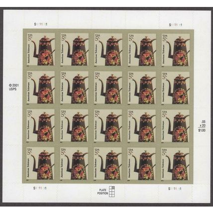 American Toleware Sheet of Twenty 5 Cent Postage Stamps Scott 3756