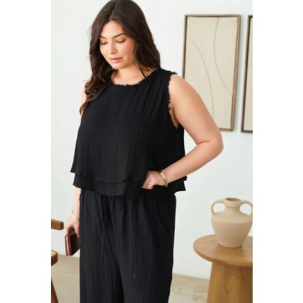 Plus Size Boho Sleeveless Frayed Hem Top