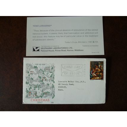 1967 GB Christmas 3d stamp Philart FDC Bethlehem slogan FDI Fenfluramine SG756