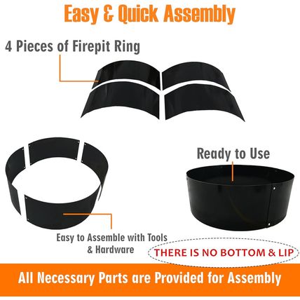 FEBTECH - Fire Rings for outside Wood Burning Fire Pits - 36" Dia X 12" H - 2Mm