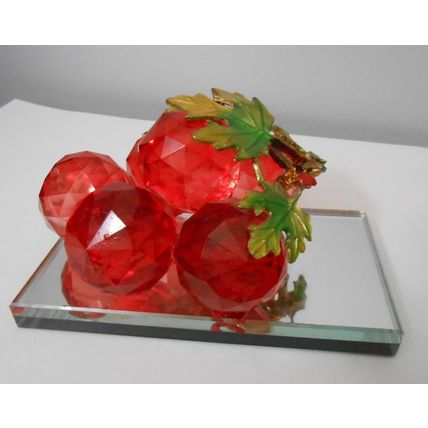 Vintage Cluster Extra Large Ruby Red Fauceted Glass Grapes On Mirror Base