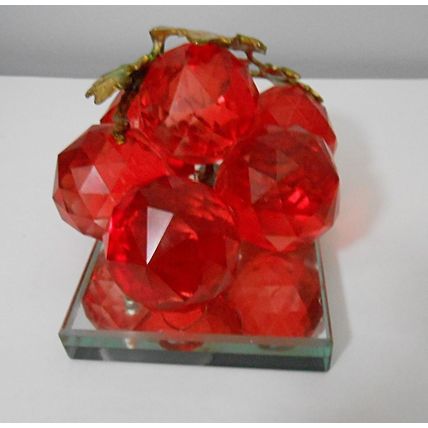 Vintage Cluster Extra Large Ruby Red Fauceted Glass Grapes On Mirror Base