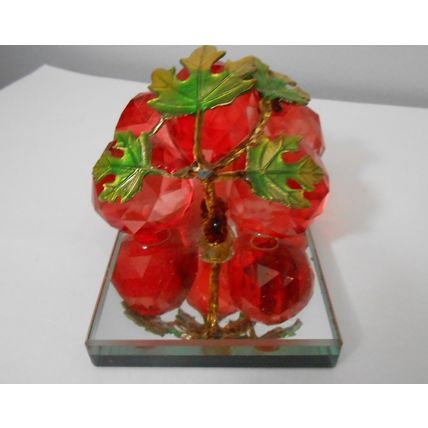 Vintage Cluster Extra Large Ruby Red Fauceted Glass Grapes On Mirror Base