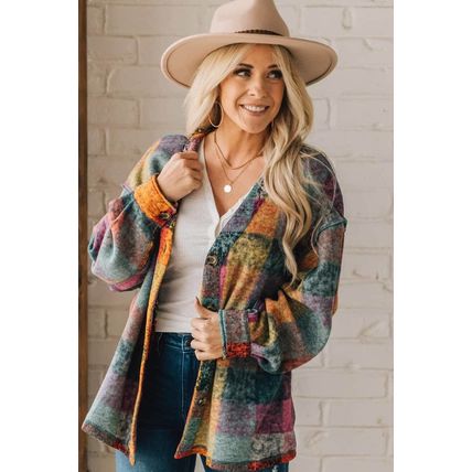 Multicolor Brushed Checked Western Buttoned Jacket