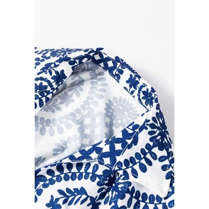 Blue Floral Print V Neck Wrapped Knot Long Sleeve Dress