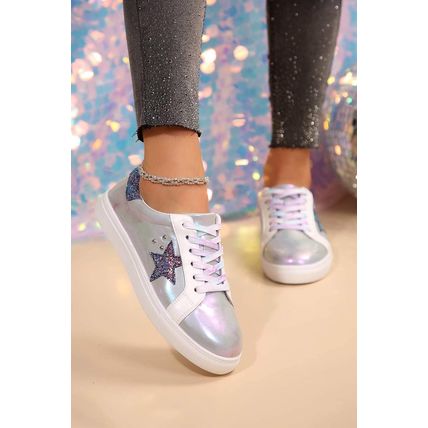 Silvery Star Sequin Patchwork Criss Cross Casual Shoes