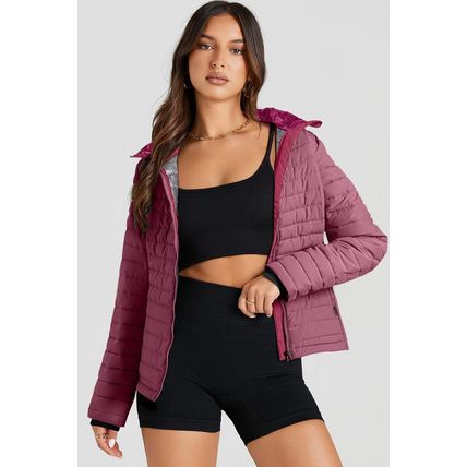 Burgundy Solid Color Quilted Zip-up Puffer Jacket